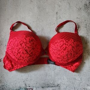 Bombshell Plunge Bra Victoria's Secret Red Mesh & Lace 34B